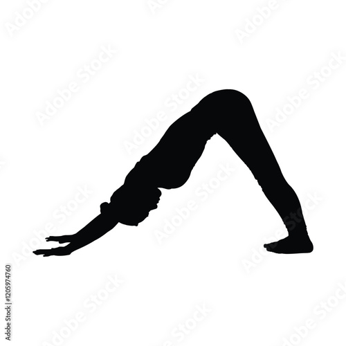 Silhouette of a woman practicing Downward-Facing Dog yoga pose. Symbol of Yoga Logo, Yoga Drawing, Yoga vector, Yoga Icon.
