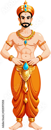 Illustration of a Traditional Royal Figure in Orange Attire