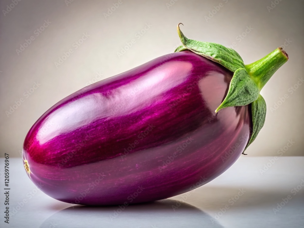Glossy Eggplant Still Life: Rich Purple Vegetable with Vibrant Texture on Light Background Glossy Eggplant Still Life: Rich Purple Vegetable with Vibrant Texture on Light Background