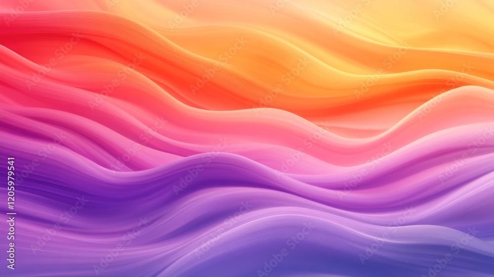 Obraz premium Colorful tropical sunset-themed gradient with soft waves of light orange, pink, and purple blending seamlessly, professional HDR photography style 