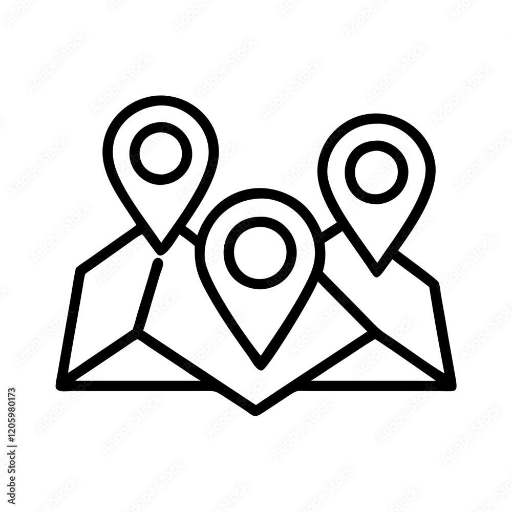 map with markers icon, map with markers line art - simple line art of map with markers, perfect for map with markers logos and icons