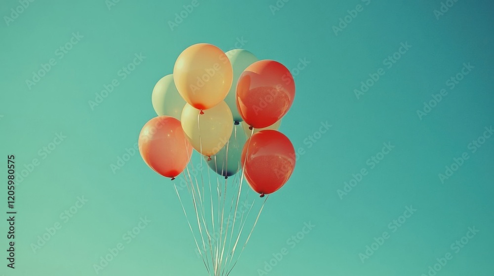A group of colorful balloons in sky. A group of colorful balloons in sky.