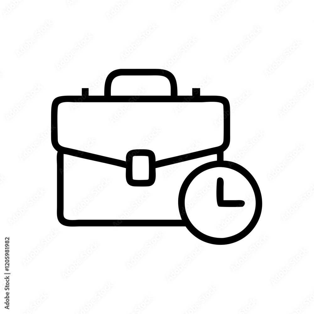 Briefcase and clock icon for time management Briefcase and clock icon for time management