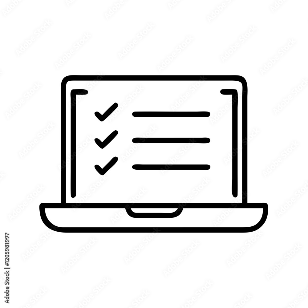 Laptop with checklist icon in outline style Laptop with checklist icon in outline style