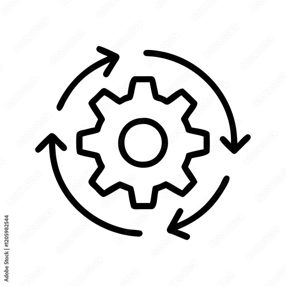 Gear icon with circular arrows for workflow Gear icon with circular arrows for workflow