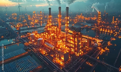 Wallpaper Mural Glowing Power Plant Surrounded by Sustainable Energy Sources   Green Transition in Business and Industry Torontodigital.ca