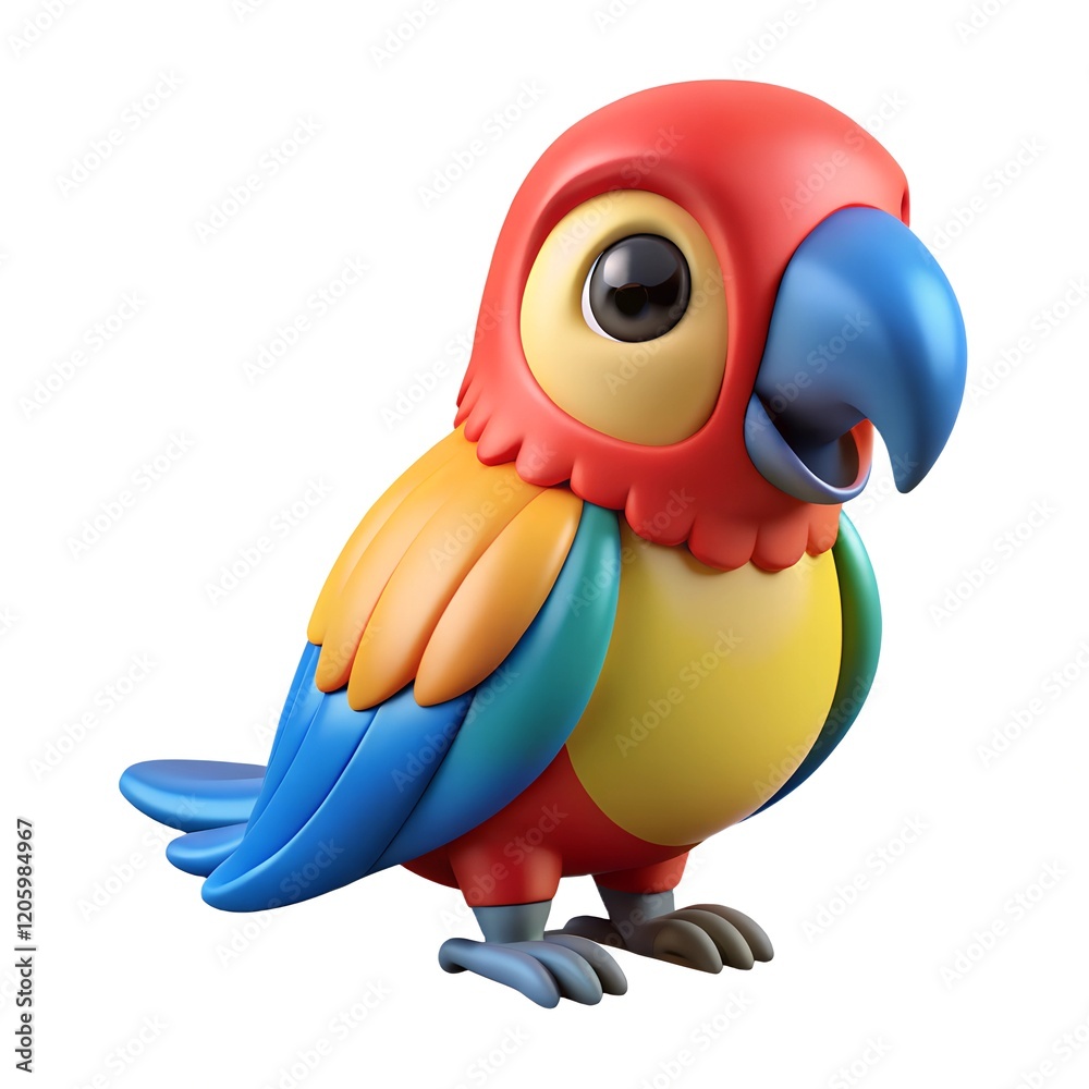 Fototapeta premium Vibrant 3D-Style Parrot Clipart with White Background for Creative Use
