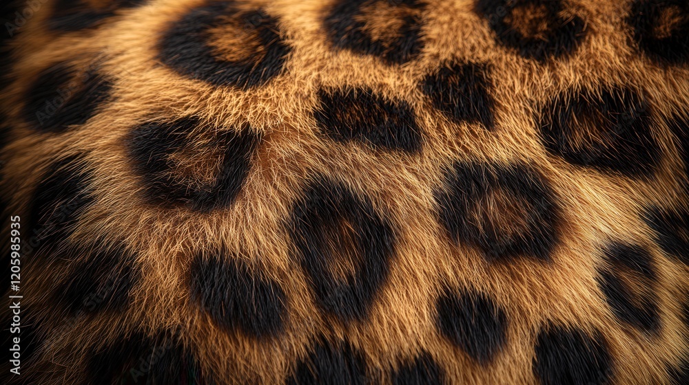 Close-up of leopard fur with distinctive spots pattern in natural light. Close-up of leopard fur with distinctive spots pattern in natural light.