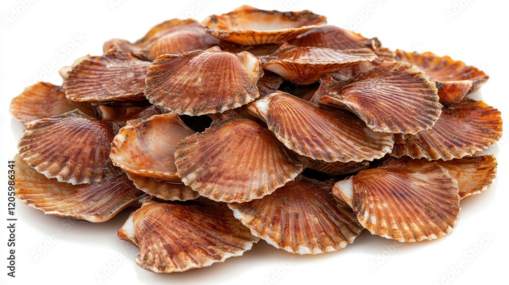 Freshly Harvested Brown Scallop Shells Piled in a Creative Arrangement Freshly Harvested Brown Scallop Shells Piled in a Creative Arrangement