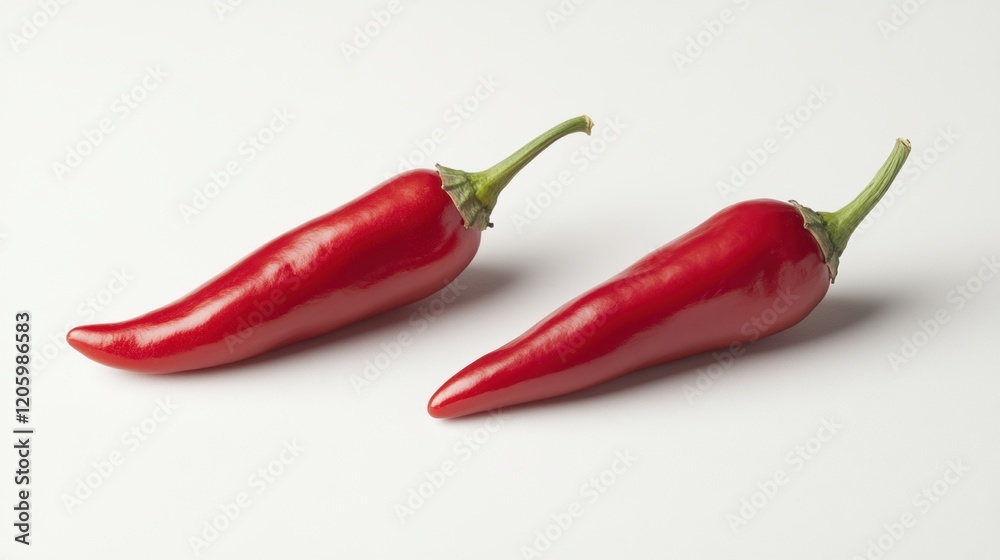 Fresh Red Chili Peppers on White Surface for Culinary Use Fresh Red Chili Peppers on White Surface for Culinary Use