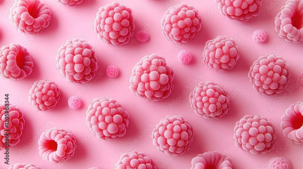 Vibrant Pink Raspberry Berries on Soft Pink Background Display Vibrant Pink Raspberry Berries on Soft Pink Background Display