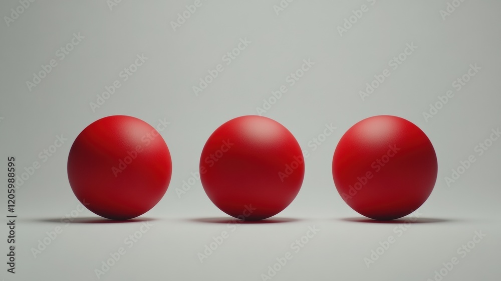 Three Red Spheres on Grey Background with Soft Lighting Effect