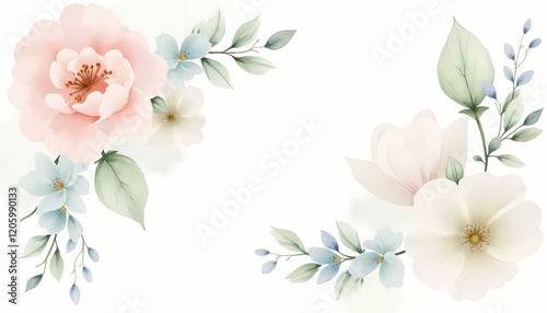 Delicate watercolor floral frame with soft pink and white flowers