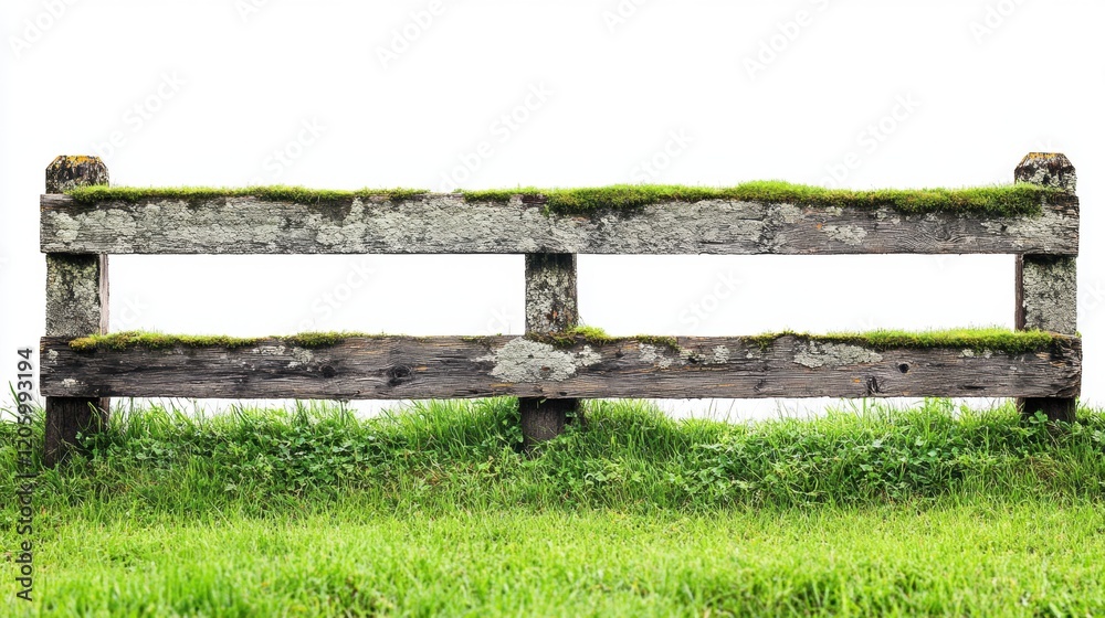 Rustic Wooden Fence with Moss in Lush Green Landscape Rustic Wooden Fence with Moss in Lush Green Landscape