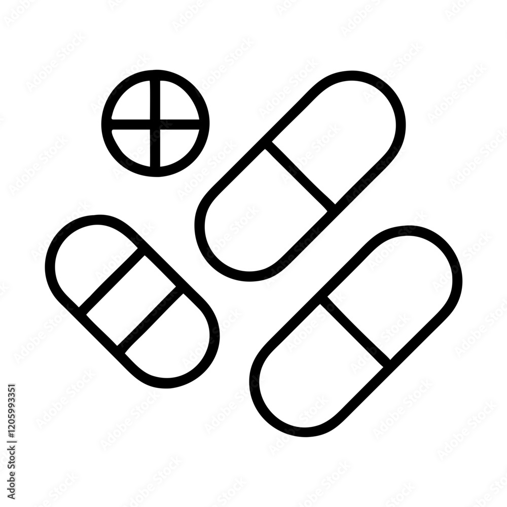 pills icon, pills line art - simple line art of pills, perfect for pills logos and icons