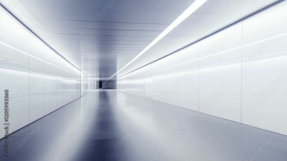 Obraz premium Endless corridor bathed in soft white light evokes a sense of modernity and tranquility