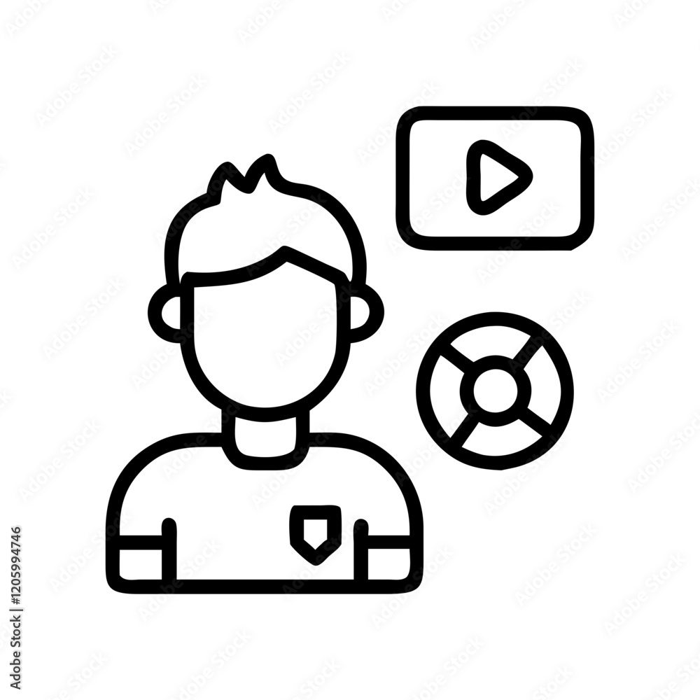 player icon, player line art - simple line art of player, perfect for player logos and icons