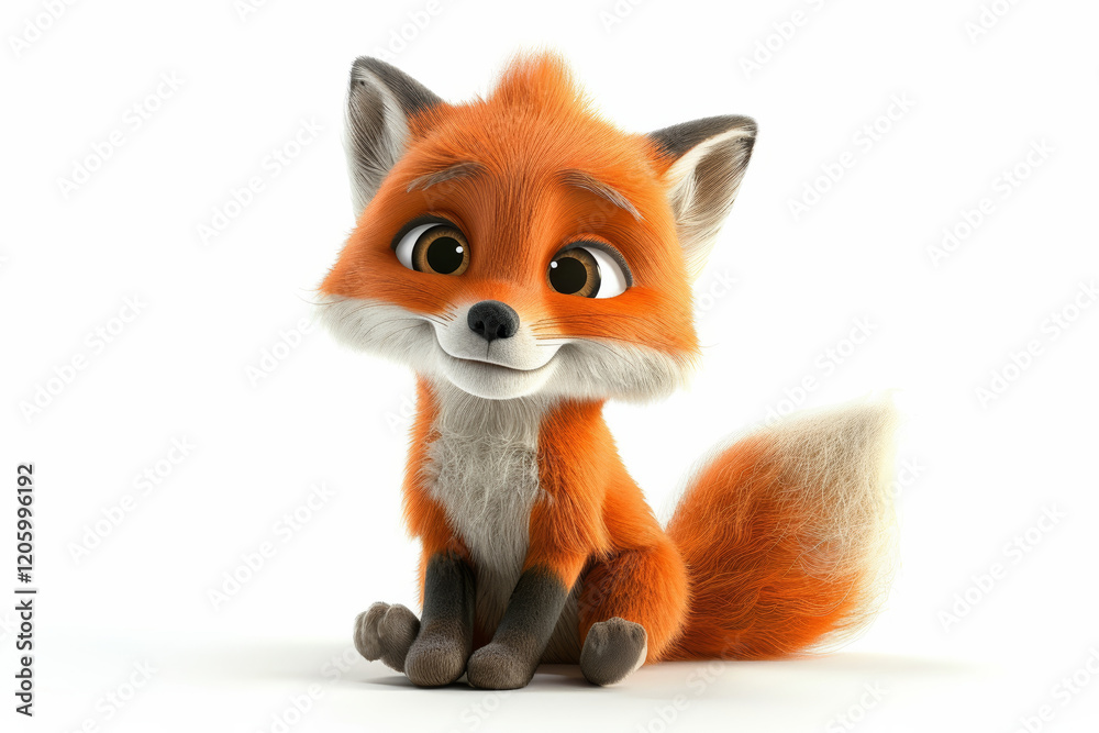 Fototapeta premium Cute cartoon fox on white background with adorable expressions