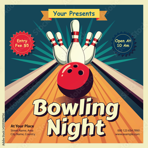 Vector illustration of creative bowling night poster template design