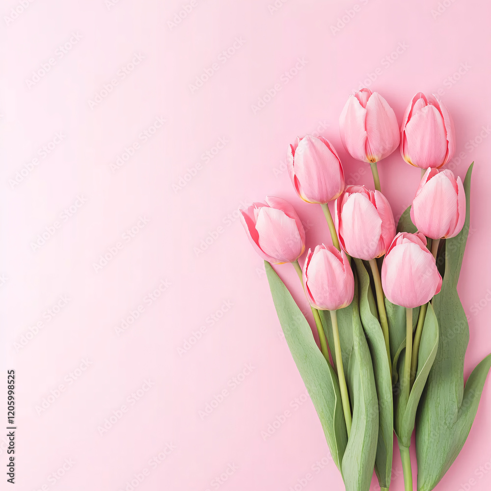 Obraz premium A bouquet of fresh pink tulips, creating an elegant and harmonious composition.