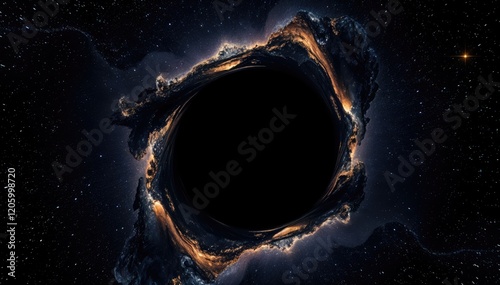 mesmerizing view into heart of black hole surrounded by swirling cosmic dust and distant stars