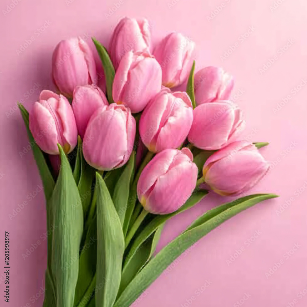 A bouquet of fresh pink tulips, creating an elegant and harmonious composition. A bouquet of fresh pink tulips, creating an elegant and harmonious composition.