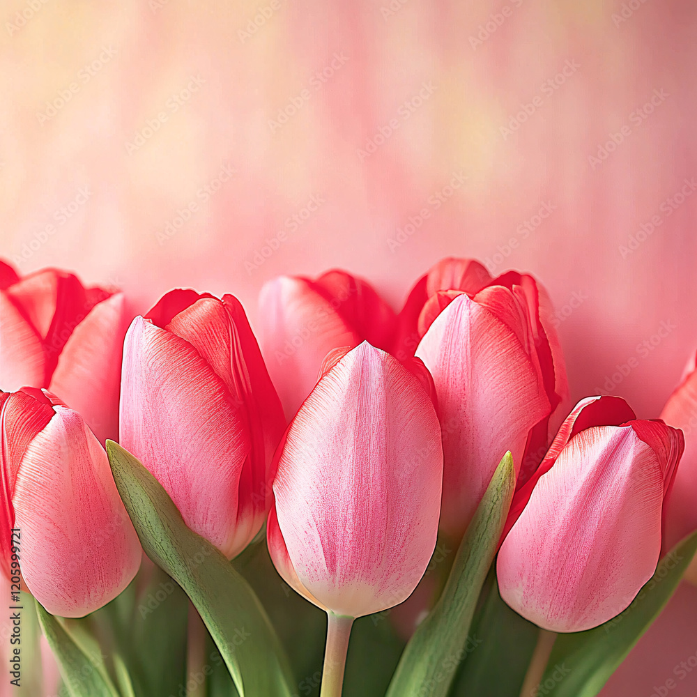 Fototapeta premium A bouquet of fresh pink tulips, creating an elegant and harmonious composition.
