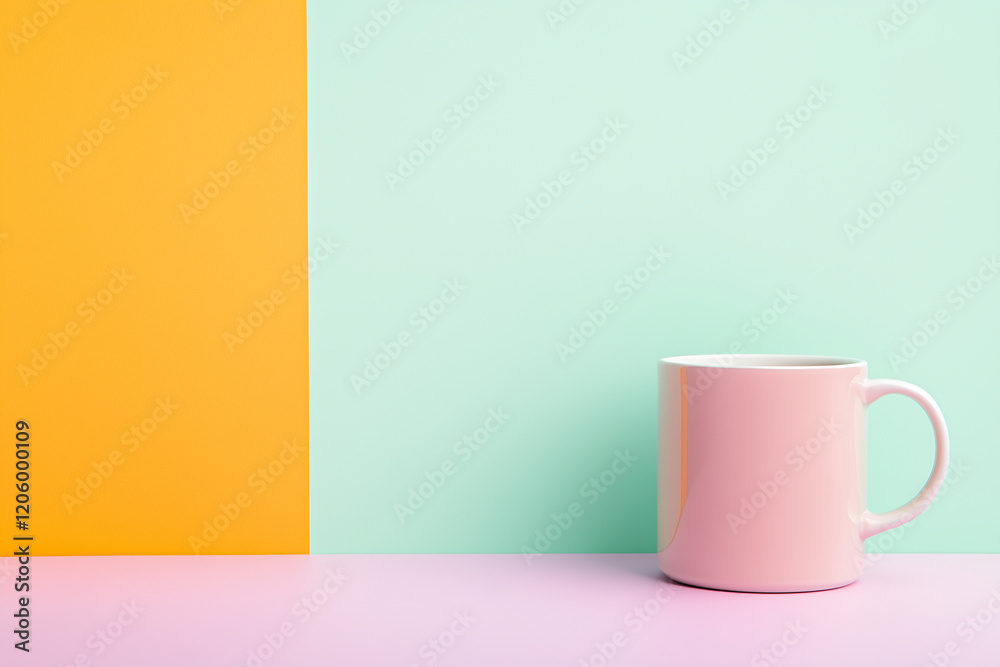 Three cups of different colors are arranged on a table Three cups of different colors are arranged on a table