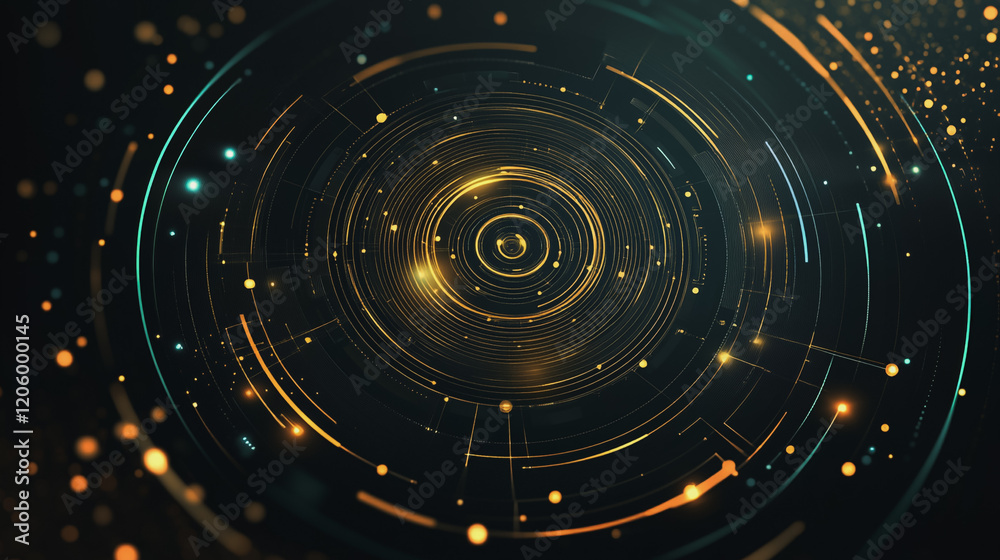 Abstract black background with Colorful circle lines. Digital future technology . Abstract business connection of lines from nodes innovation of communication in the network.