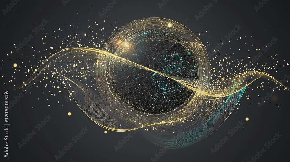 Abstract black background with Colorful circle lines. Digital future technology . Abstract business connection of lines from nodes innovation of communication in the network. Abstract black background with Colorful circle lines. Digital future technology . Abstract business connection of lines from nodes innovation of communication in the network.