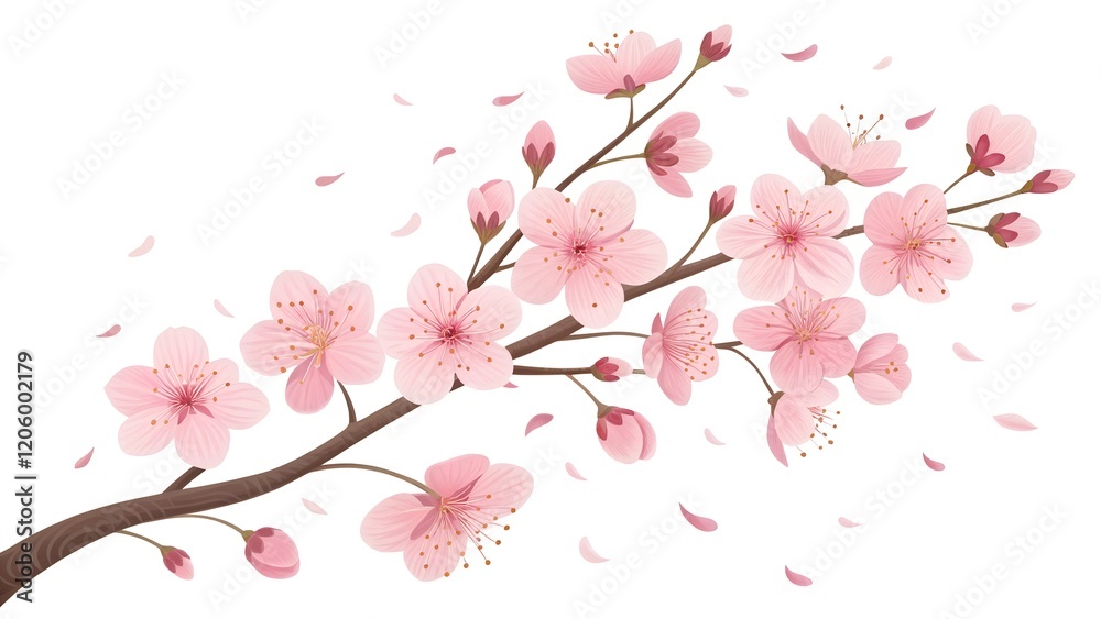 A delicate and elegant illustration showcases a branch of blooming cherry blossoms
A delicate and elegant illustration showcases a branch of blooming cherry blossoms