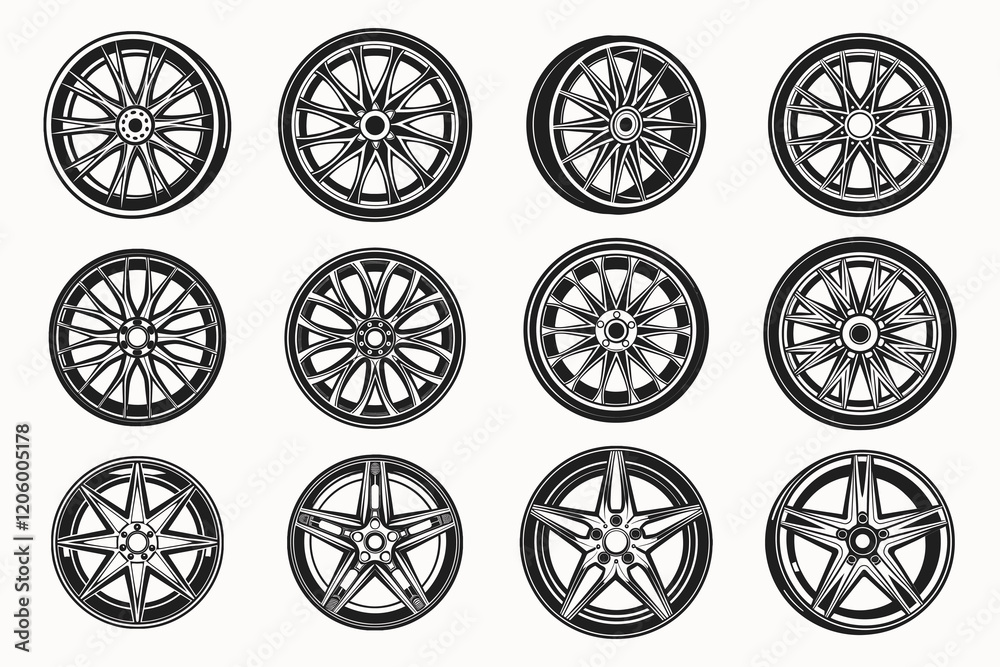 Wheel Rim silhouette vector illustration isolated on white background. Wheel Rim silhouette vector illustration isolated on white background.