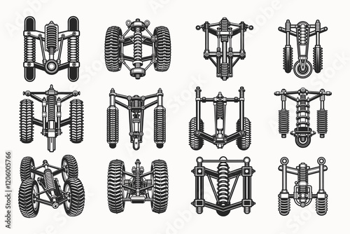 Fork Front Suspension silhouette vector illustration isolated on white background.