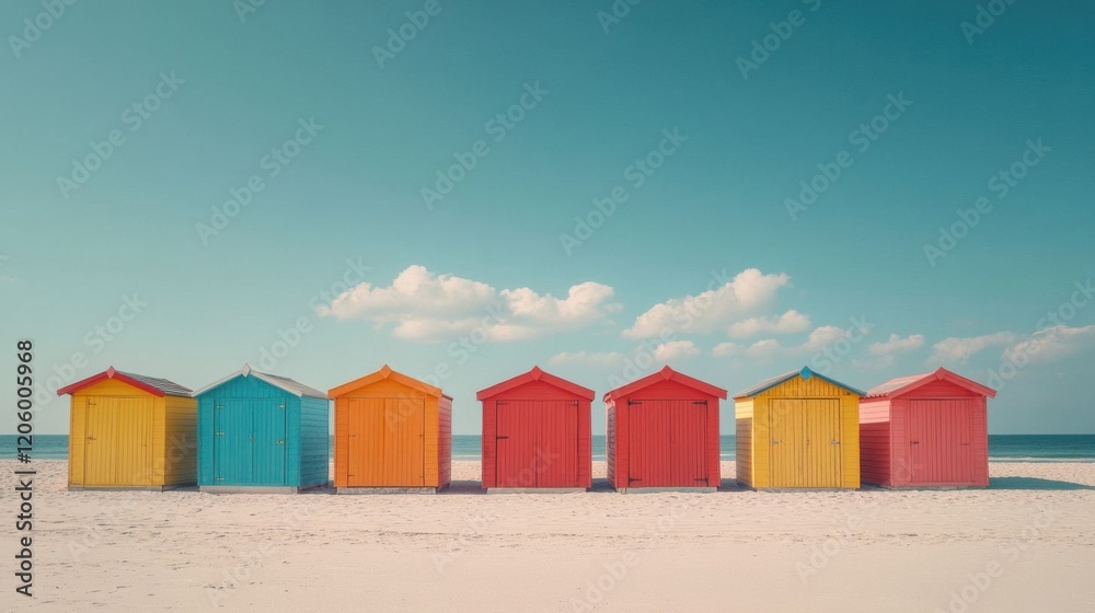 Fototapeta premium Colorful beach huts on sandy shore