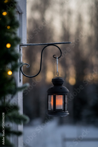 christmas lantern in the snow