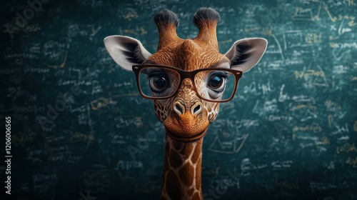 Giraffe Educator in Human Attire Teaching in Classroom with Glasses