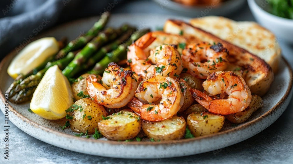 Delicious plate of shrimp and veggies. Delicious plate of shrimp and veggies.