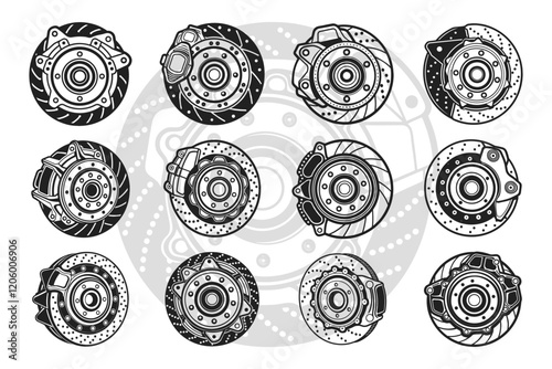Brake caliper silhouette vector illustration isolated on white background.