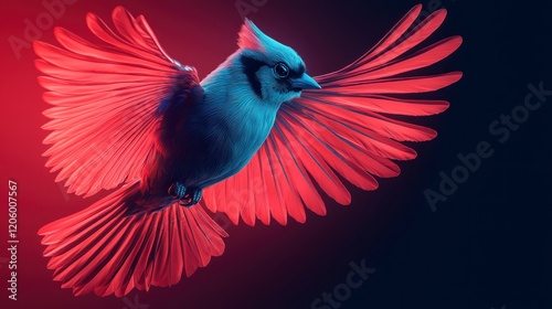 Blue Jay, Red Wings, Flight, Dark Background, Design photo