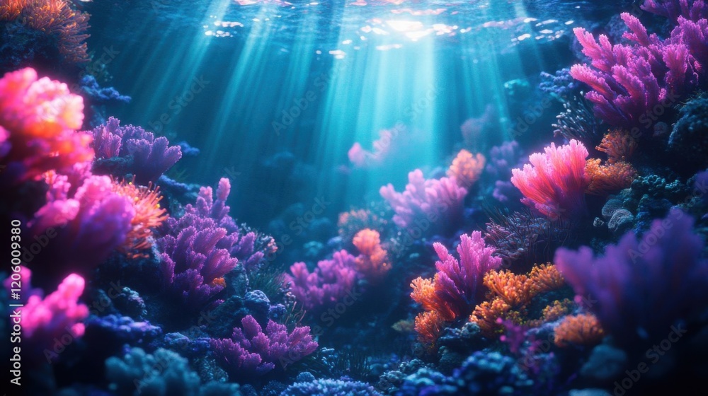 Naklejka premium Vibrant coral reef in azure ocean.