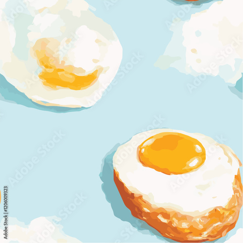 Illustration seamless pattern of eggs yolk on a soft pastel blue background
