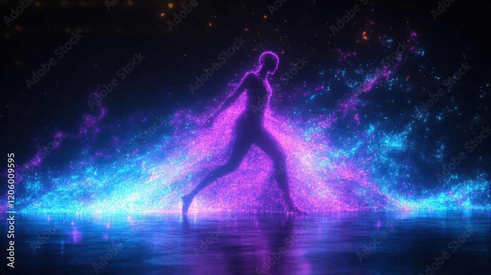 Naklejka premium A dancer's silhouette in vibrant light.