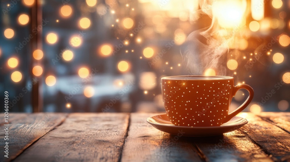 Obraz premium A steaming coffee cup on a table.