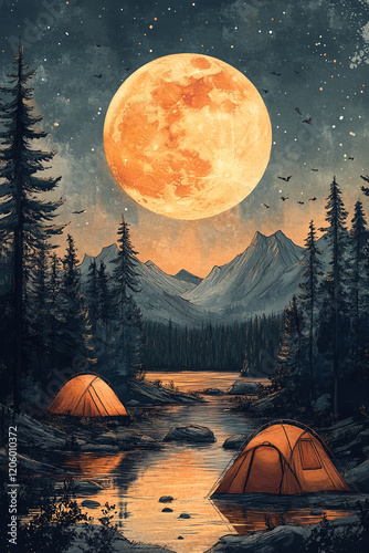Campsite Serenity Underneath a Harvest Moon