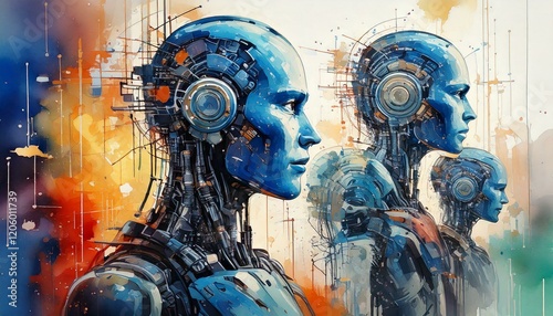 Futuristic Artificial Intelligence Image: Drones, Robots, Machine Learning, and Advanced AI Technology in a Sci-Fi Setting