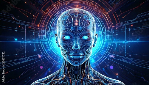 Futuristic Artificial Intelligence Image: Drones, Robots, Machine Learning, and Advanced AI Technology in a Sci-Fi Setting