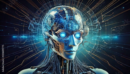 Futuristic Artificial Intelligence Image: Drones, Robots, Machine Learning, and Advanced AI Technology in a Sci-Fi Setting