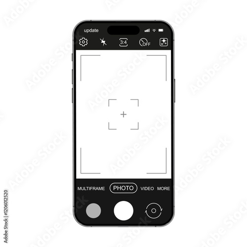 Smartphone photo camera interface mockup with photo button, grid, focus and function icons