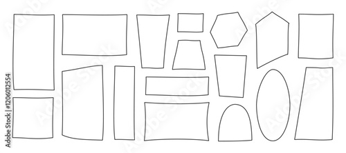 Frame line set hand drawn, square rectangle oval outline shapes collection