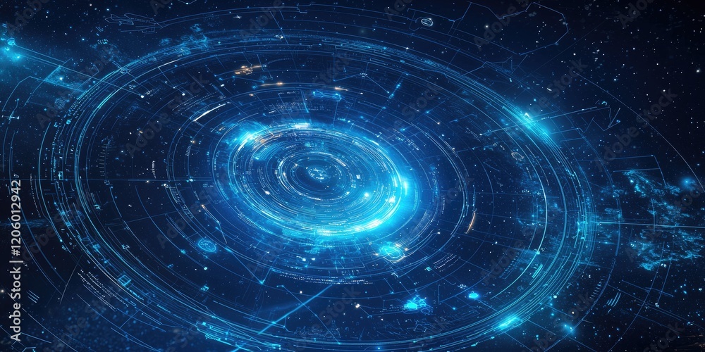 A detailed look at a space UI panel with interactive touch-sensitive holographic buttons, star maps, and orbit tracking in a sleek, contemporary design. A detailed look at a space UI panel with interactive touch-sensitive holographic buttons, star maps, and orbit tracking in a sleek, contemporary design.